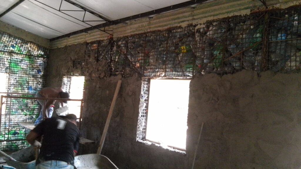 Plastering Wall with Recycled Plastic Bottles